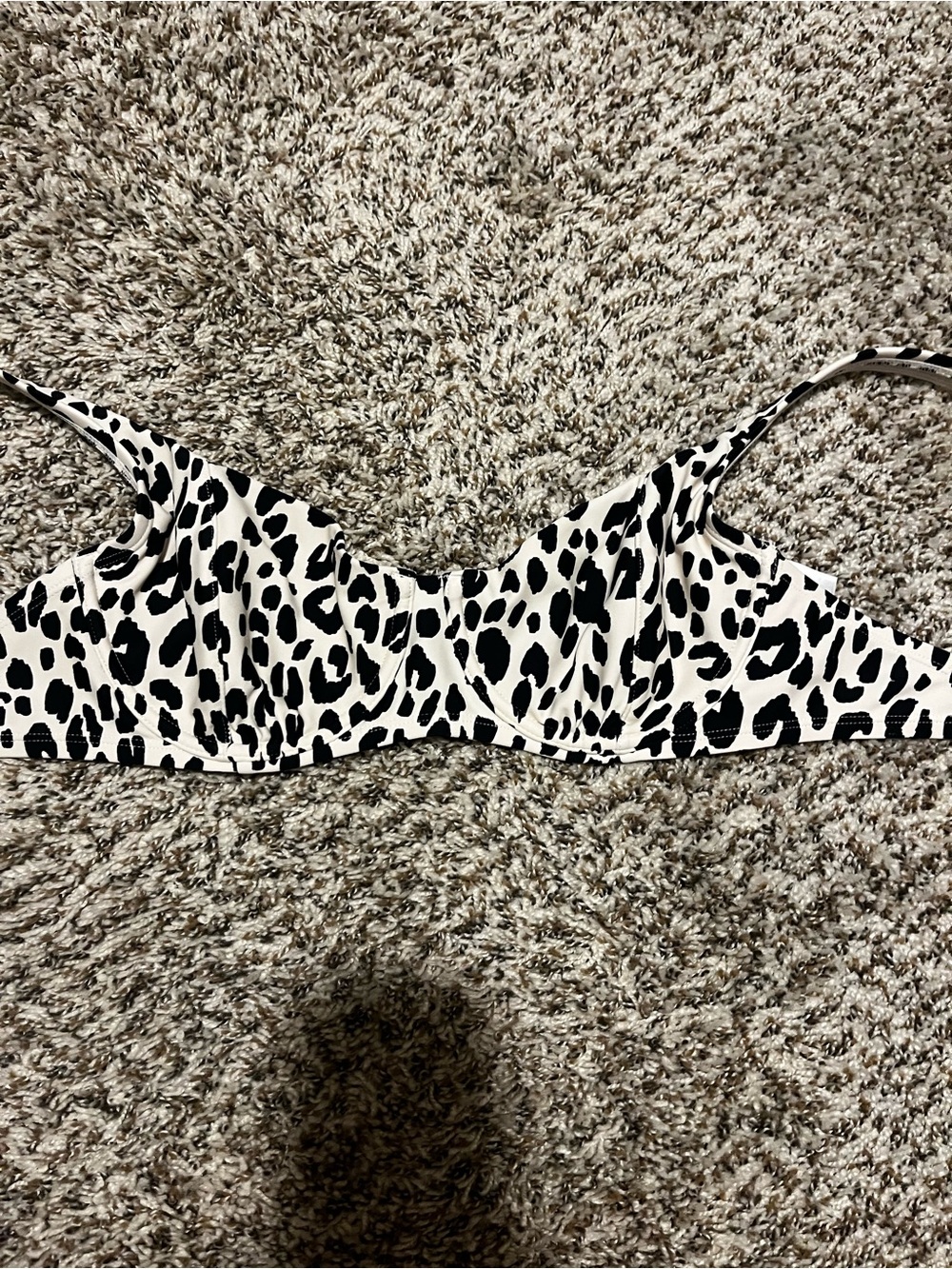 Kona Sol White Bikini Top with Black Leopard Print Trim
